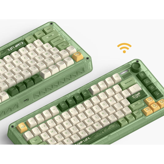 Iqunix zx75 camping wireless mechanical keyboard (groen, us lay-out (qwerty), cherry mx silent red, 75%, rgb leds, hot-swappable, double-shot pbt, 2.4ghz | bluetooth 5.1 | usb-c)