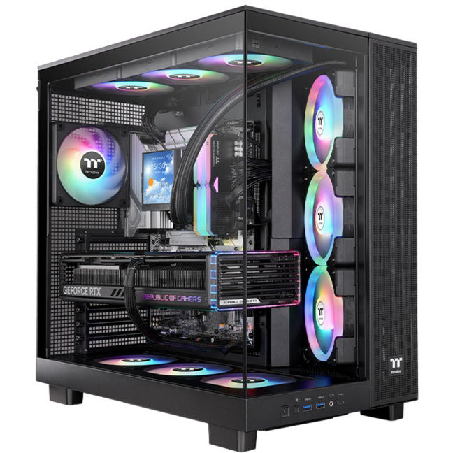 Afbeelding laden in galerijviewer, Thermaltake view 380 xl tg argb midi tower behuizing (zwart | 2x usb-a | 1x usb-c | rgb | tempered glass)
