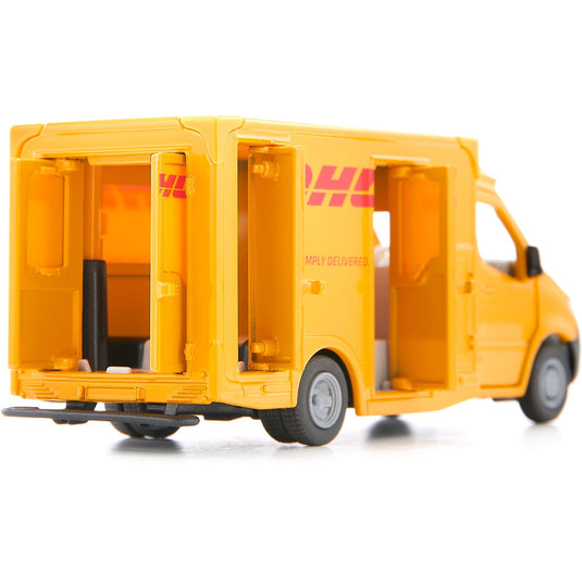 Siku 1920, mercedes-benz sprinter dhl pakketservice, 1:50, metaal kunststof, geel, speelgoedauto, deuren die open kunnen, afneembaar dak