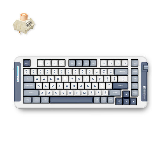 Mchose x75 navy blue icy creamsicle wireless gasket mount mechanical rgb toetsenbord (wit, us lay-out (qwerty), kailh box icy creamsicle, 75%, rgb, hot swap, double-shot pbt, draadloos | bluetooth | usb-c)