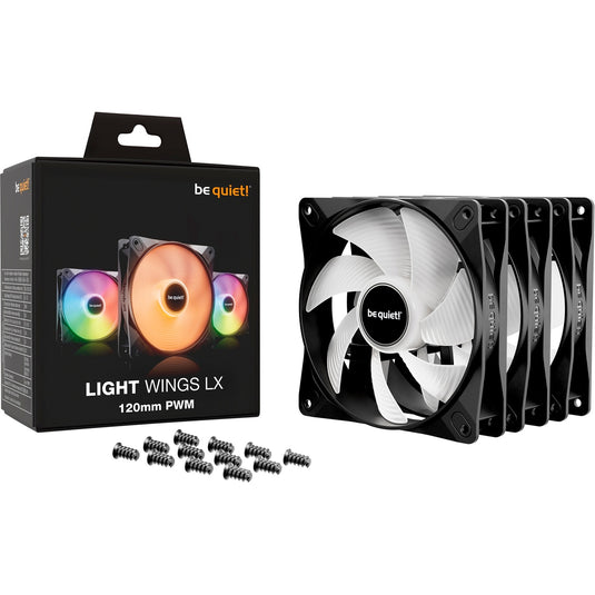 Be quiet! light wings lx pwm rgb case fans (zwart, 3 stuks, 120 x 120 x 25 mm)