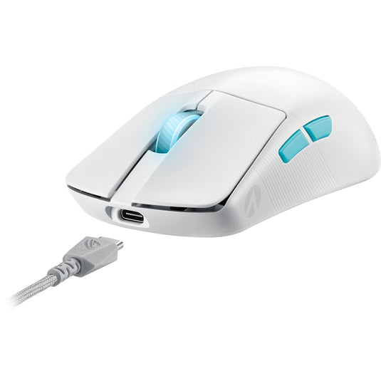Asus rog harpe ace aim lab edition gaming muis (wit, 100 - 36.000 dpi, usb 2.0, 2,4 ghz, bluetooth, rgb leds)