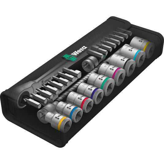 Wera 8100 sb 11 zyklop metalen ratelset, 3 8 gereedschapsset (zwart groen, 29-delig, volledig metalen ratel met vierkantaandrijving)