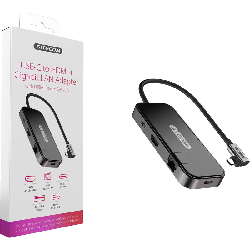 Afbeelding laden in galerijviewer, Sitecom usb-c to hdmi + gigabit lan adapter (zwart)

