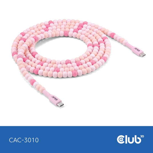 Club 3d usb-c beaded cable pink, 2 meter kabel (roze)