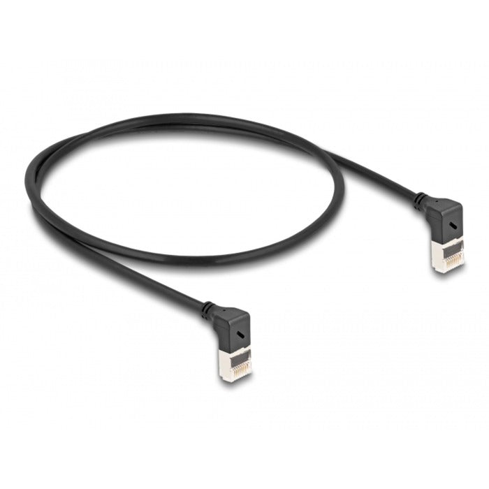 Afbeelding laden in galerijviewer, Delock rj45 network cable cat.6a s ftp slim 90° upwards upwards angled 0.5 m kabel (zwart)
