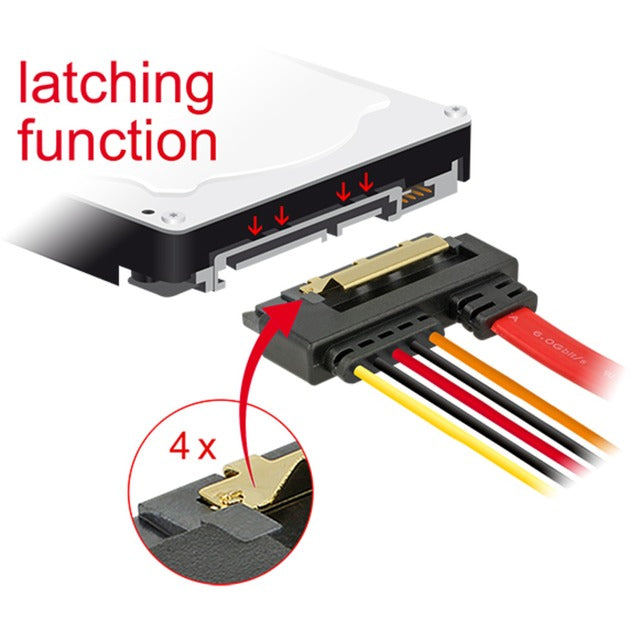 Afbeelding laden in galerijviewer, Delock sata 7 pin + molex 4 pin power plug > sata 22 pin haaks adapter (zwart rood)
