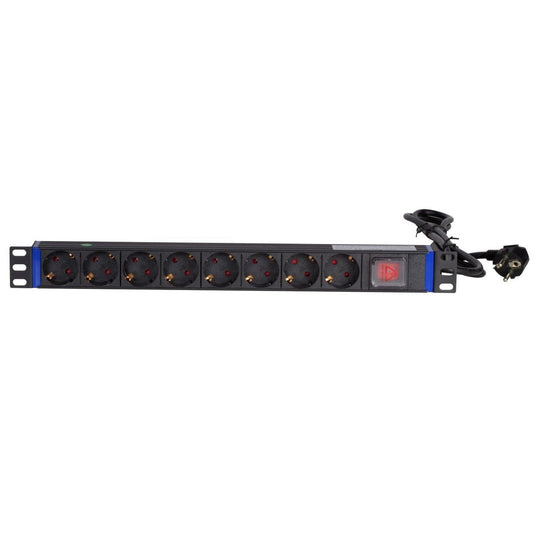 Dsi 19 inch 8 voudige stekkerdoos met schakelaar stekkerdoos (zwart, voor 8 stekkers)