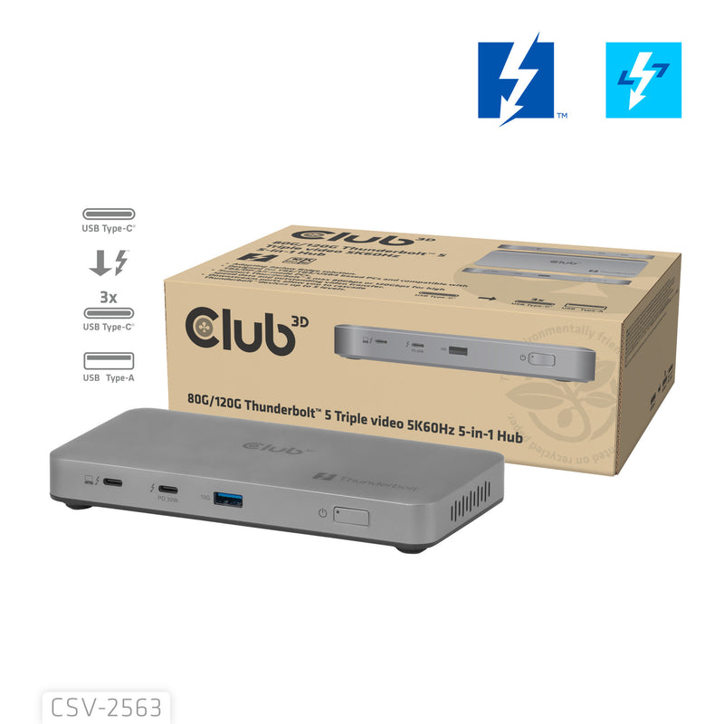 Afbeelding laden in galerijviewer, Club 3d 5-1 thunderbolt 5 hub triple video dockingstation (grijs)
