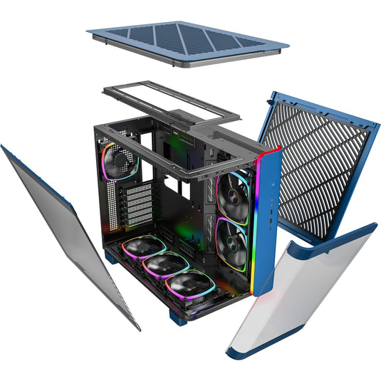 Montech king 95 pro midi tower behuizing (blauw | 2x usb-a | 1x usb-c | rgb | tempered glass)