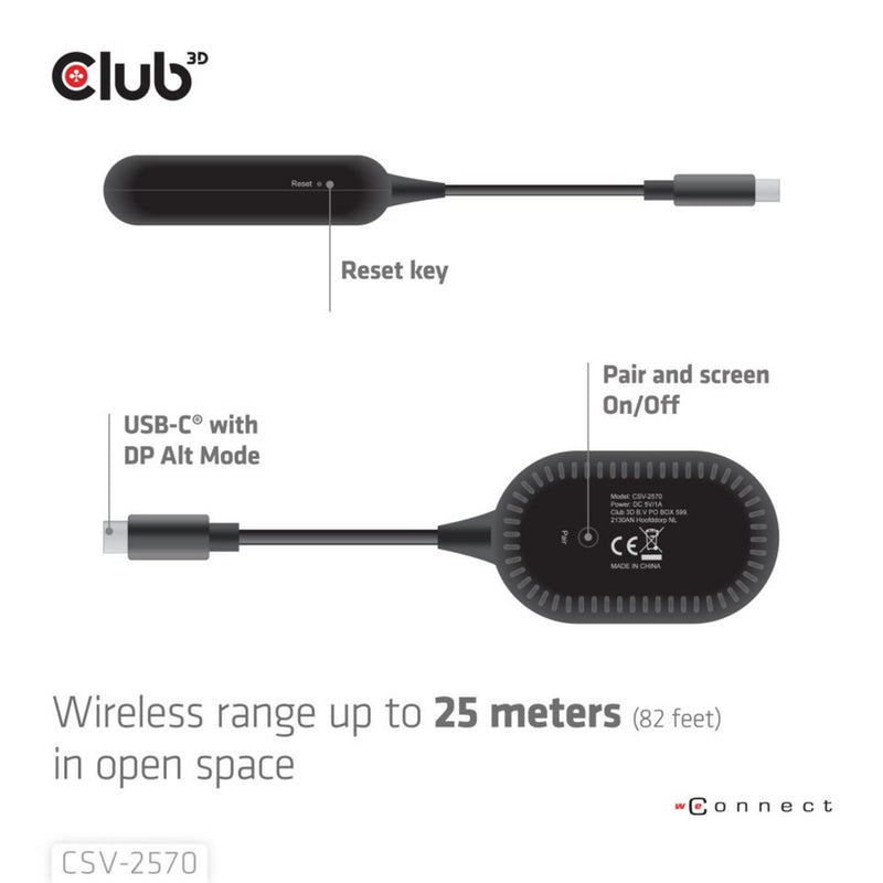 Afbeelding laden in galerijviewer, Club 3d wireless usb-c to hdmi transmitter and receiver adapter (zwart)
