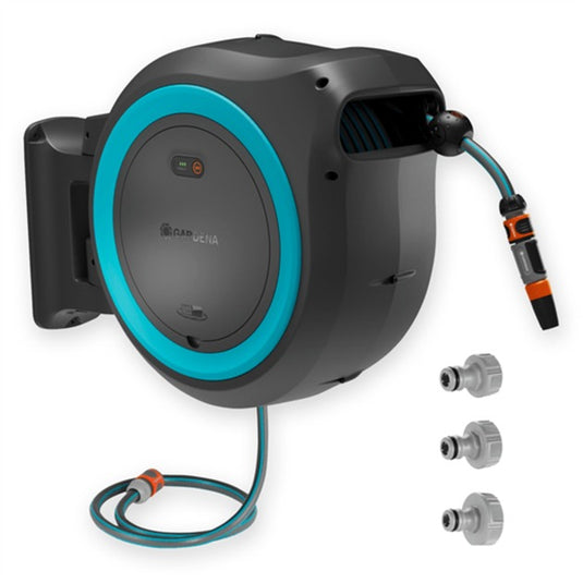 Gardena 40 m wand-slangenbox powerroll xxl slanghaspel (grijs turquoise, 40 meter, accu en oplader niet inbegrepen, power for all alliance, )