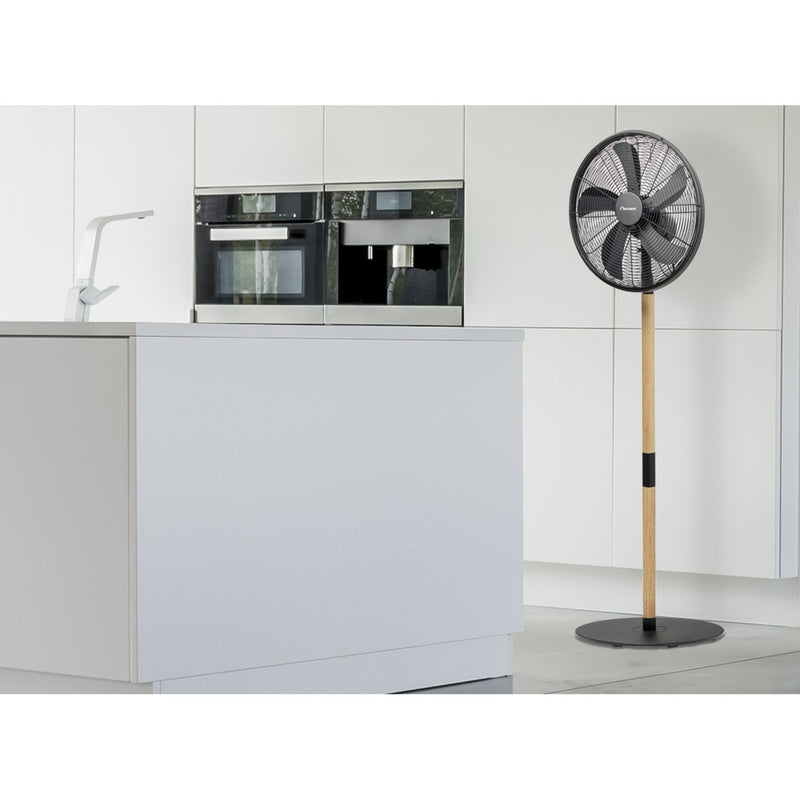 Afbeelding laden in galerijviewer, Bestron dfs45wb design statiefventilator (zwart houtkleur, ø 45 cm | stijlvol hout desgin)

