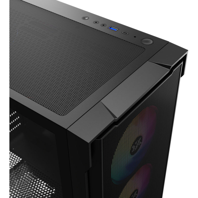 Afbeelding laden in galerijviewer, Xyz pc gear airone 300-x mesh midi tower behuizing (zwart | 1x usb-a | 1x usb-c | tempered glass)
