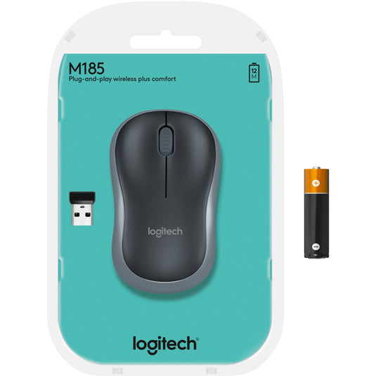 Muis logitech m185 grijs, zwart