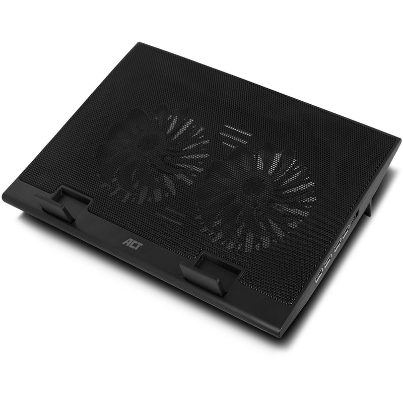 Afbeelding laden in galerijviewer, Act connectivity laptopstandaard, met ventilator, hoogte verstelbaar in 2 standen (zwart, 4-poorts usb 2.0 hub)
