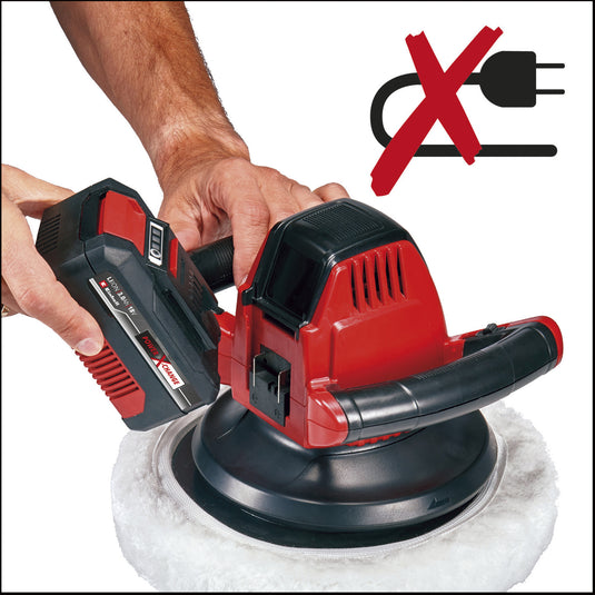 Einhell accu polijstmachine ce-cb 18 254 li solo - power x-change - 18 v li-ion - 2.500 t min - ø254 mm - incl. 2x polijstdoek (1x textiel, 1x synthetisch) - excl. accu en lader