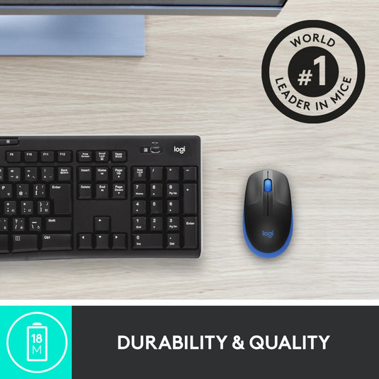Logitech m190 full-size wireless mouse (blauw, 1000 dpi)