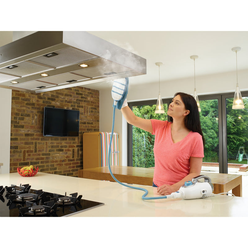 Afbeelding laden in galerijviewer, Black+decker 1600w steam-mop bhsm1615dam-qs stoomreiniger (wit blauw, incl. steamitt, deltavoet en 17 accessoires)
