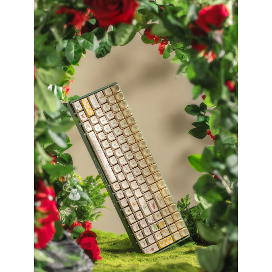 Iqunix f97 floral date rgb mechanisch gaming toetsenbord (groen, us lay-out (qwerty), gateron red, 96%, rgb leds, hot-swappable, pbt, 2.4ghz | bluetooth 5.1 | usb-c)