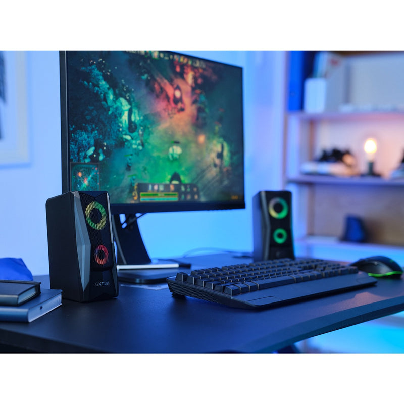 Afbeelding laden in galerijviewer, Trust gxt 606 javv rgb verlichte 2.0 speakerset pc-luidspreker (zwart)
