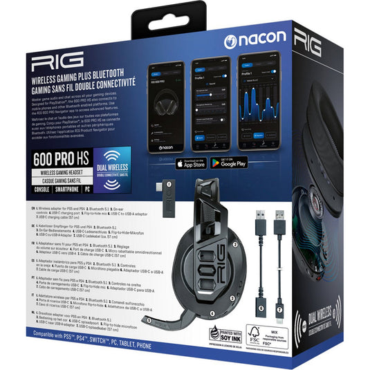 Nacon rig 600 pro hs over-ear gaming headset (zwart, playstation 5, playstation 4, windows, nintendo switch, android, ios)