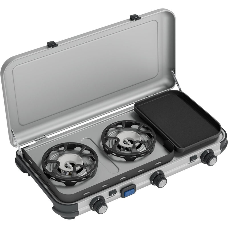 Afbeelding laden in galerijviewer, Campingaz camping kitchen 2 multi-cook campingkooktoestel – 3-delig kookoppervlak – elektronische ontsteking - zilvergrijs
