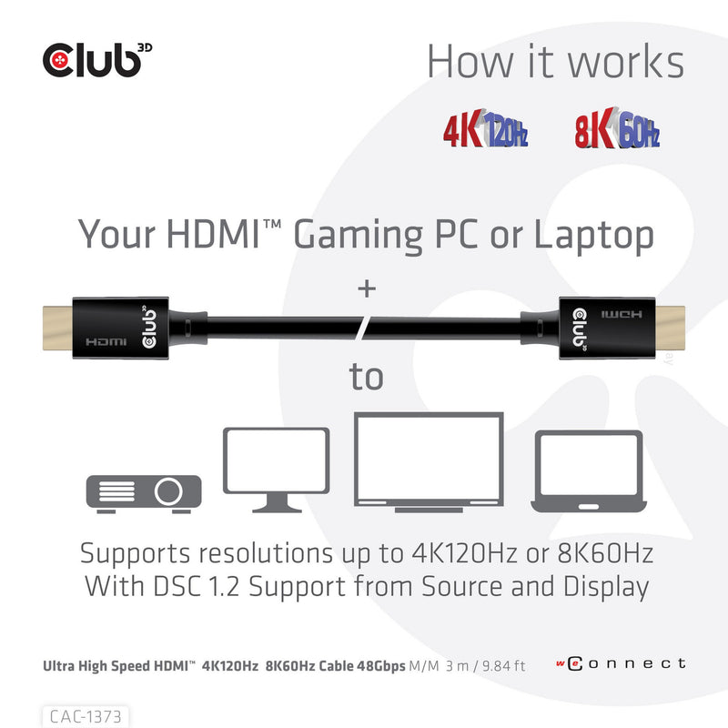 Afbeelding laden in galerijviewer, Club 3d gecertificeerde ultra high speed hdmi 2.1 kabel (zwart, 3 meter, 8k)
