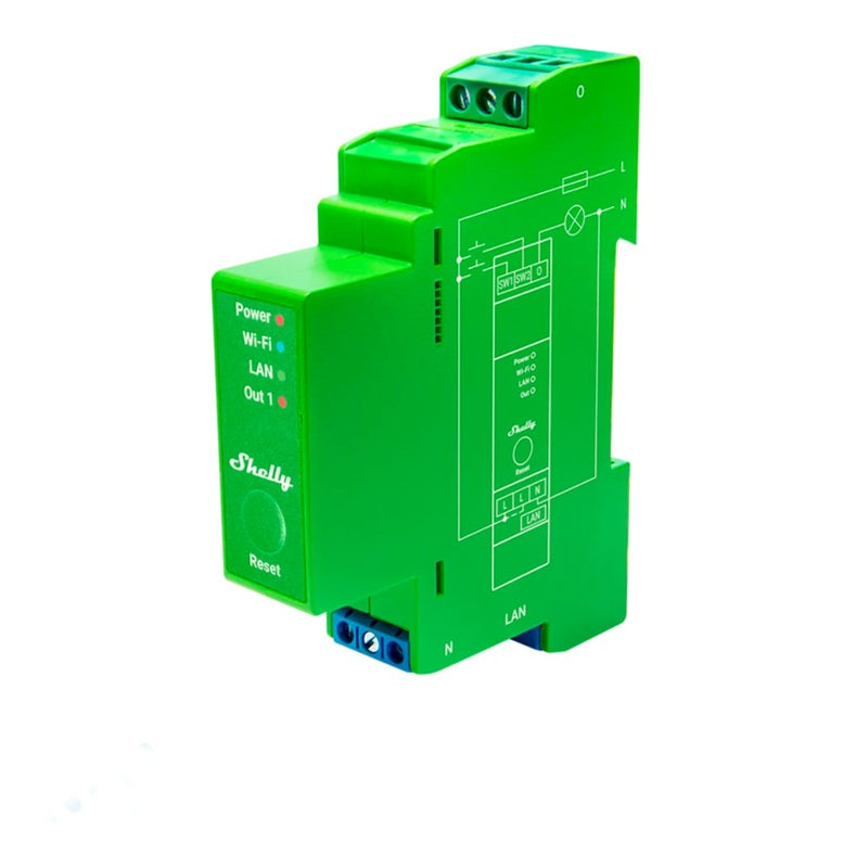 Afbeelding laden in galerijviewer, Shelly pro dimmer 1pm relais (groen, 1-kanaals, wifi, lan, bluetooth)
