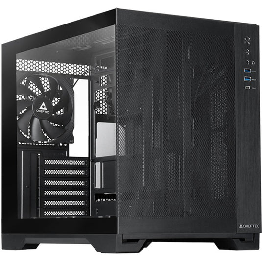 Chieftec visio air midi tower behuizing (zwart | 2x usb-a | 1x usb-c | tempered glass)