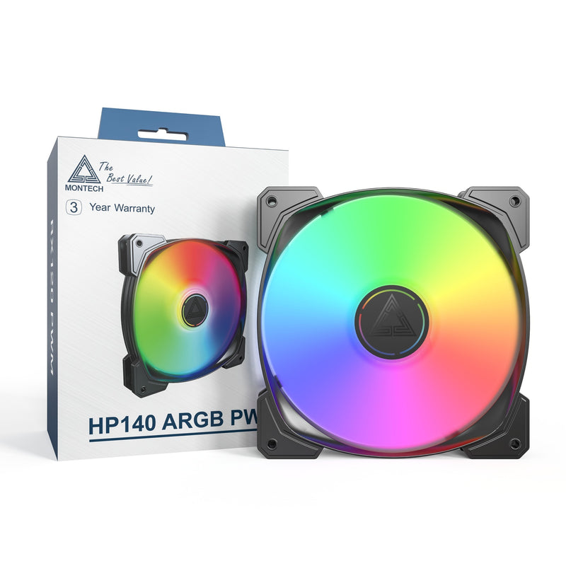 Afbeelding laden in galerijviewer, Montech hp140 argb pwm case fan (zwart, 140 x 140 x 25 mm)
