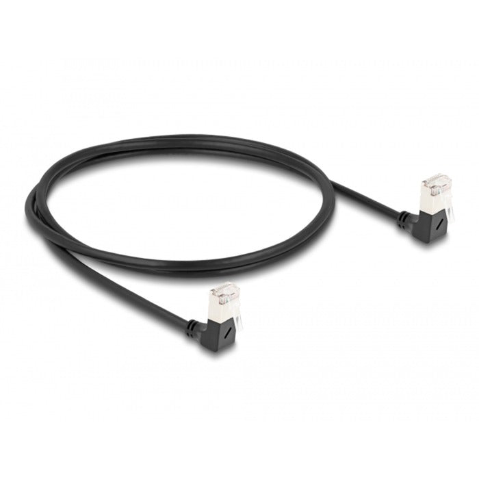 Afbeelding laden in galerijviewer, Delock rj45 network cable cat.6a s ftp slim 90° downwards downwards angled 1 m kabel (zwart)
