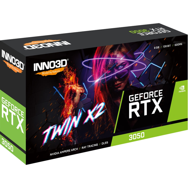 Afbeelding laden in galerijviewer, Inno3d geforce rtx 3050 twin x2 8gb grafische kaart (1x hdmi, 1x displayport, 1x dvi-d, dlss 3)
