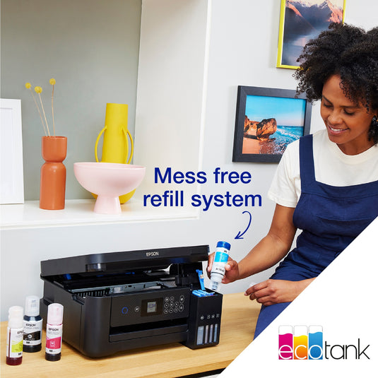 Epson ecotank et-2850 a4 multifunctionele wi-fi-printer met inkttank all-in-one inkjetprinter (zwart, scannen, kopiëren, wi-fi, inclusief tot 3 jaar inkt)