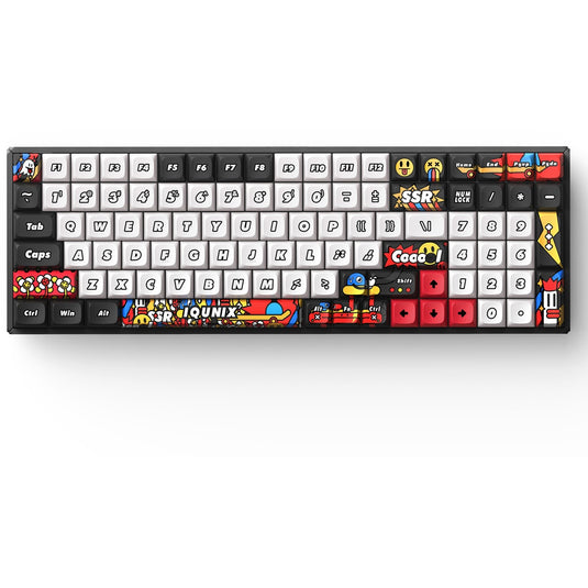 Iqunix f97 graffiti diary wireless mechanical keyboard (zwart, us lay-out (qwerty), cherry mx silent red, 96%, rgb leds, hot-swappable, pbt, 2.4ghz | bluetooth 5.1 | usb-c)