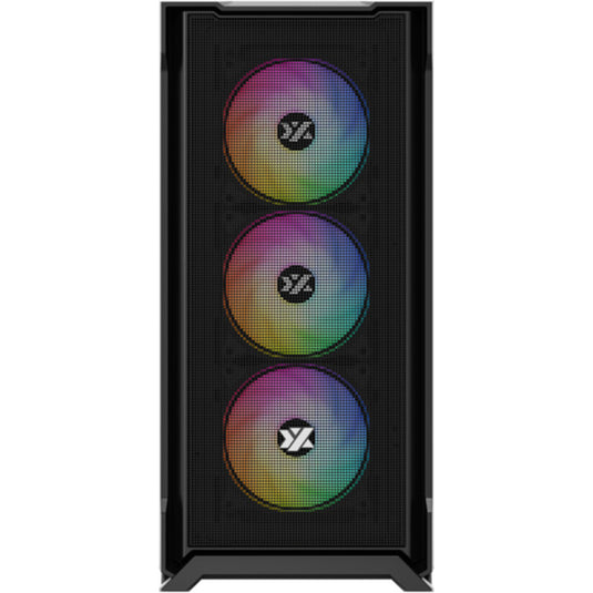 Xyz pc gear airone 300-x mesh midi tower behuizing (zwart | 1x usb-a | 1x usb-c | tempered glass)
