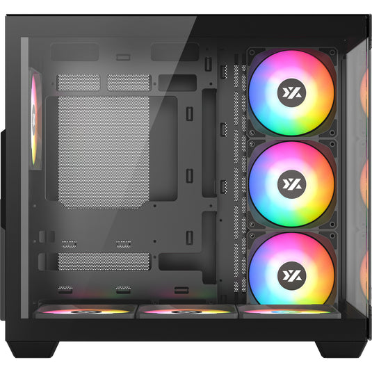 Xyz pc gear tesseract x midi tower behuizing (zwart | 2x usb-a | 1x usb-c | tempered glass)