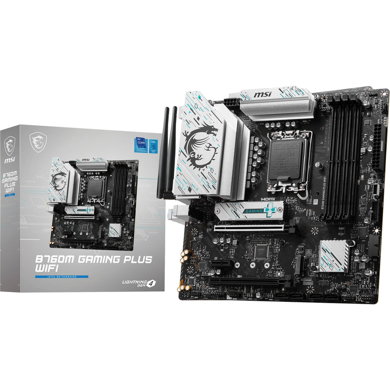 Afbeelding laden in galerijviewer, Msi b760m gaming plus wifi socket 1700 moederbord (zwart zilver, raid, 2.5 gb-lan, wi-fi 6e, bt, sound, µatx)
