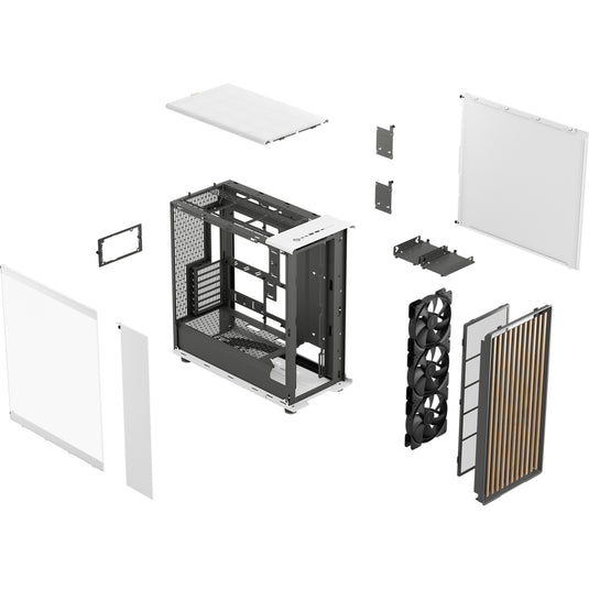 Fractal design north xl rc chalk white tg clear midi tower behuizing (wit houtkleur | 2x usb-a | 1x usb-c | tempered glass)