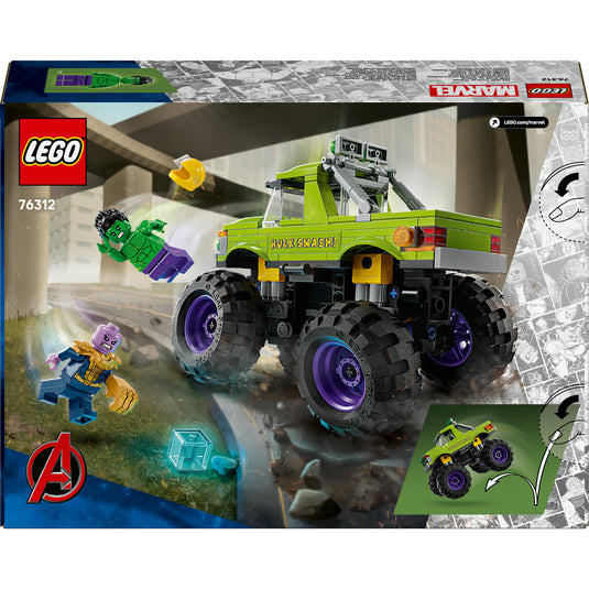 Lego marvel de hulk truck vs. thanos bouwbaar superhelden speelgoed voor kinderen met minifiguren 76312
