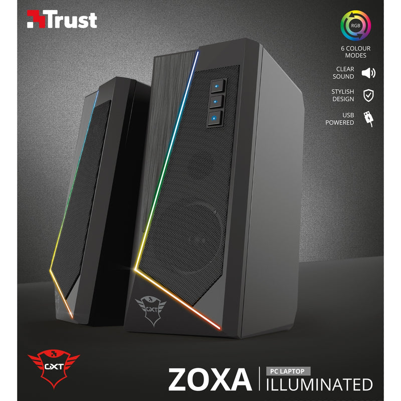 Afbeelding laden in galerijviewer, Trust gxt 609 zoxa rgb-verlichte speakerset pc-luidspreker (zwart, rgb led)
