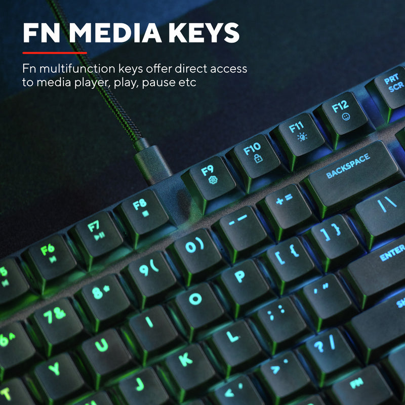 Afbeelding laden in galerijviewer, Trust gxt 866 torix mechanisch gaming toetsenbord (zwart, us lay-out (qwerty), huano red, 100%, rgb)
