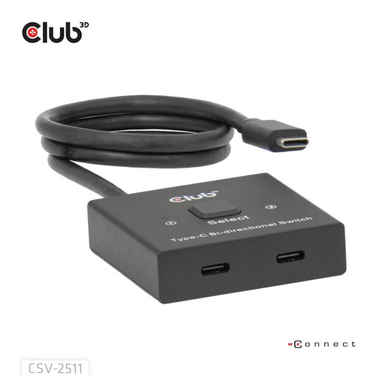 Club 3d usb-c bi-directional video + data + pd switch usb-switch (zwart)