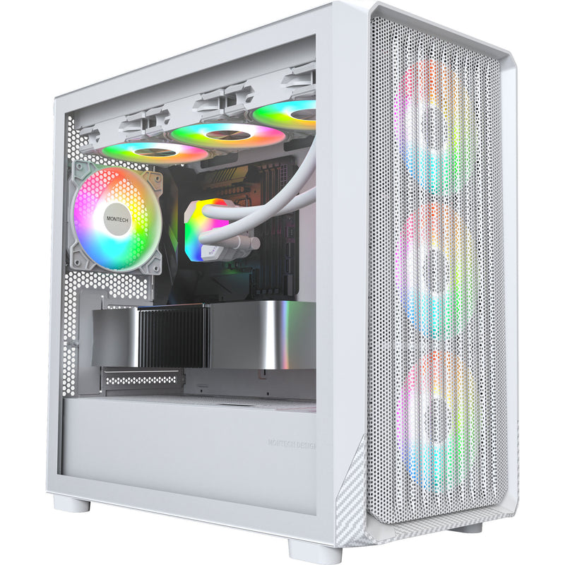 Afbeelding laden in galerijviewer, Montech x5m midi tower behuizing (wit | 2x usb-a | 1x usb-c | rgb | tempered glass)
