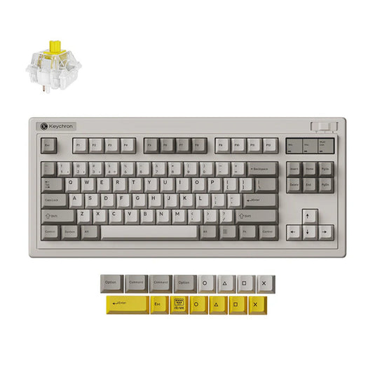 Keychron r3-m4 qmk wireless mechanical keyboard (grijs, us lay-out (qwerty), super banana, 80% (tkl), rgb, cherry pbt, hot swap, 2.4 ghz bluetooth 5.3 usb-c)