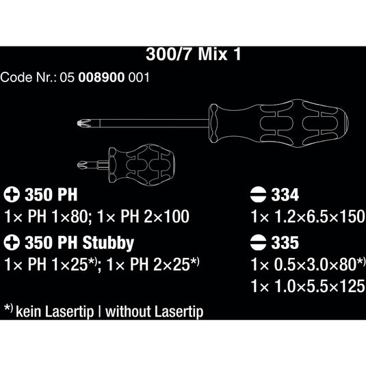 Wera 300 7 mix 1 schroevendraaierset, 7‑delig (zwart groen)
