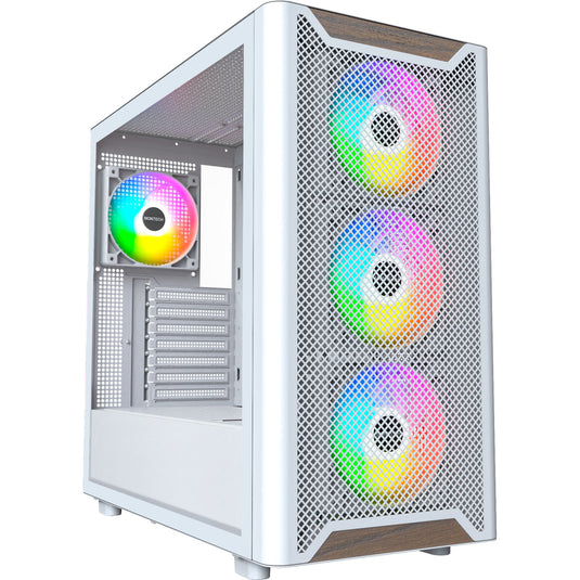 Montech xr wood midi tower behuizing (wit | 1x usb-a | 1x usb-c | rgb | window)