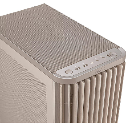 Asus proart pa401 wood edition - mesh panel midi tower behuizing (beige houtkleur | 2x usb-a | 1x usb-c)
