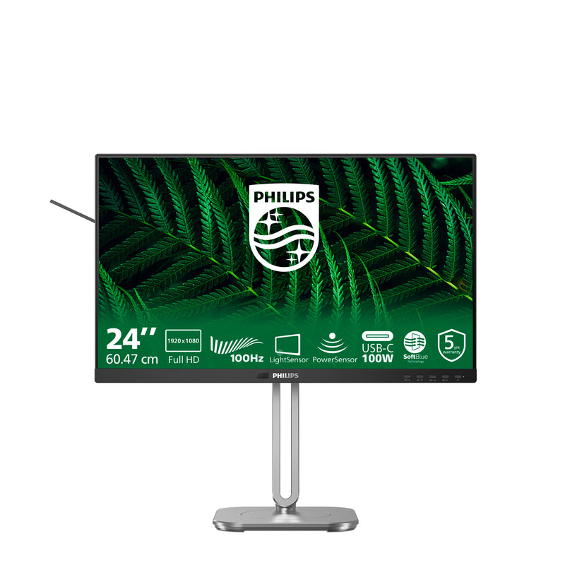 Afbeelding laden in galerijviewer, Philips 24b2g5301 23.8 monitor (zilver zwart, vga, hdmi, displayport, usb-c, lan, audio, 100 hz)
