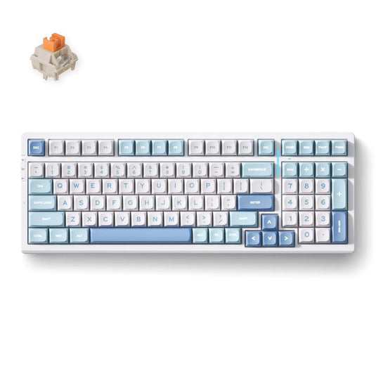 Mchose g98 pro blue flame orange wireless tri-mode custom mechanical rgb gaming toetsenbord (wit, us lay-out (qwerty), ttc flame orange, rgb, hot swap, double-shot pbt, draadloos | bluetooth | usb-c)
